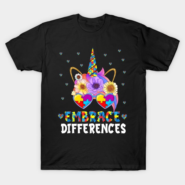 Embrace Differences Unicorn Autism Awareness T-Shirt by hony.white